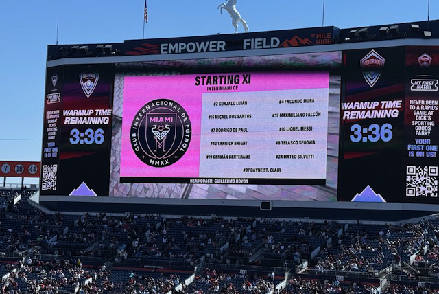 soccer stadium scoreboard showing Inter Miami lineup during live match illustrating emotional and nervous system activation in athletes