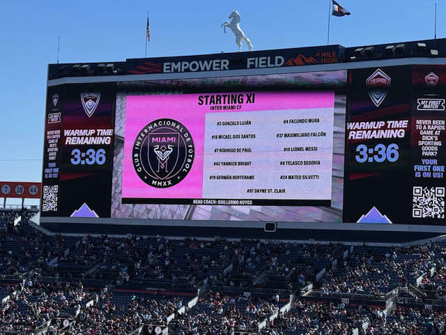 soccer stadium scoreboard showing Inter Miami lineup during live match illustrating emotional and nervous system activation in athletes
